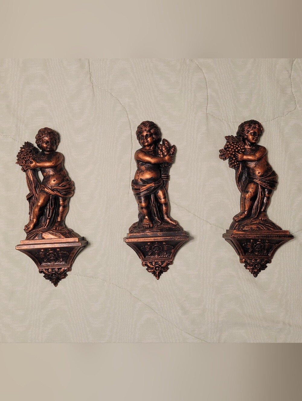 Vintage Dart Syroco Coppercraft Guild 3 Seasons Cherub Wall Plaques